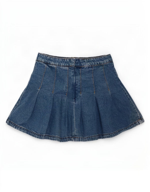 Gonna a pieghe in denim per ragazze Marks & Spencer 10-11 anni W24 cotone blu