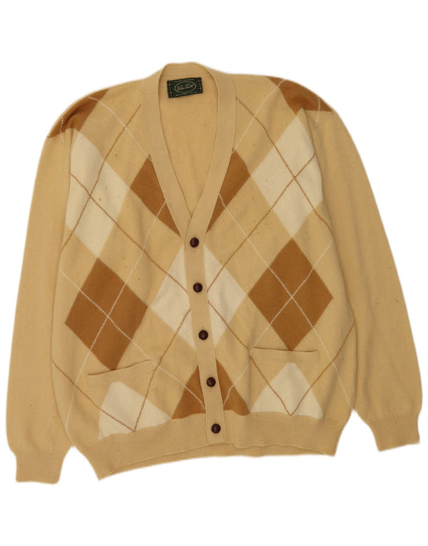 Maglione cardigan da uomo Peter Scott UK 44 XL Beige Argyle/Diamond Wool