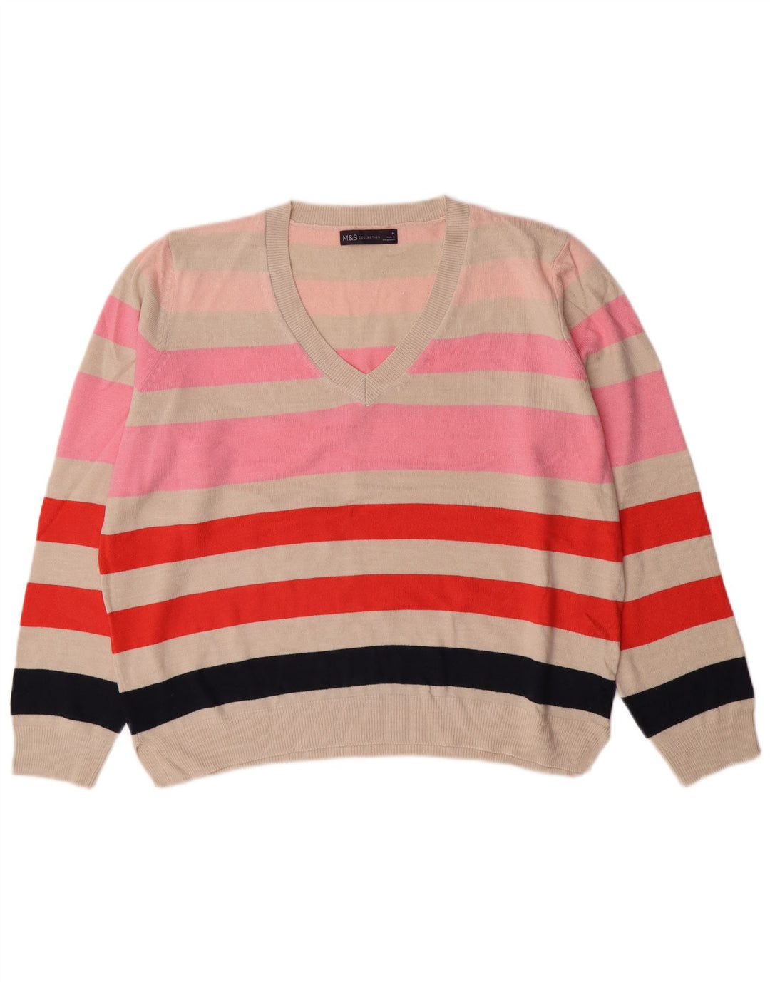MARKS & SPENCER Maglione da donna con scollo a V UK 14 medio multicolore