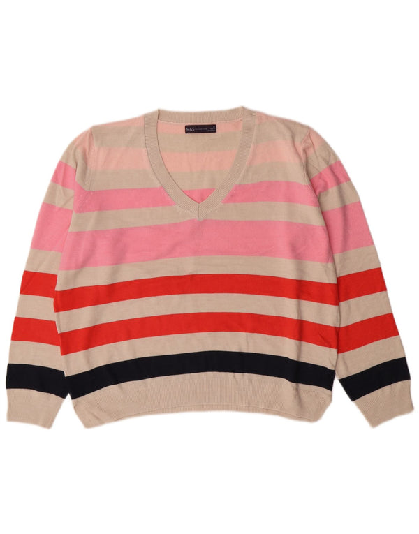 MARKS & SPENCER Maglione da donna con scollo a V UK 14 medio multicolore