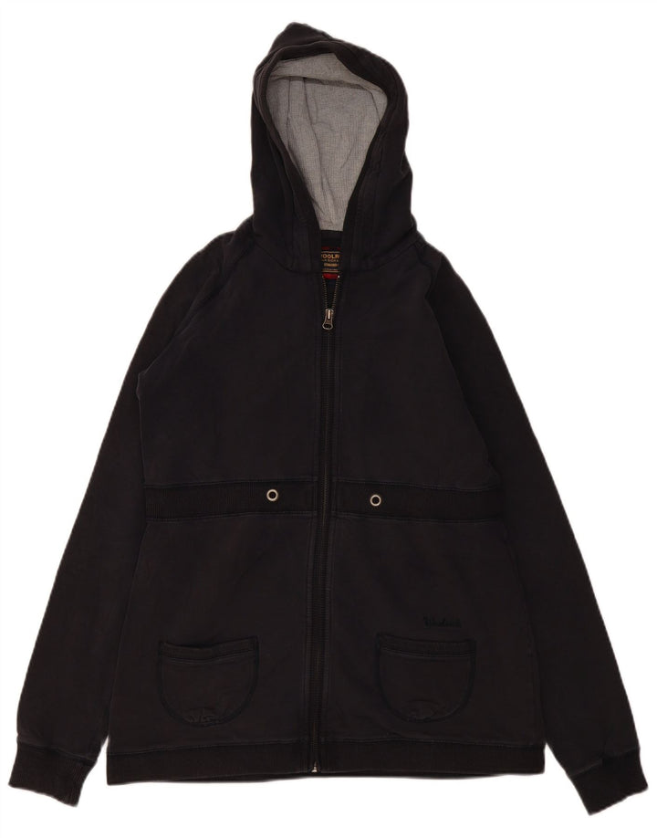 Maglione con cappuccio e zip da donna Woolrich UK 12 cotone nero medio