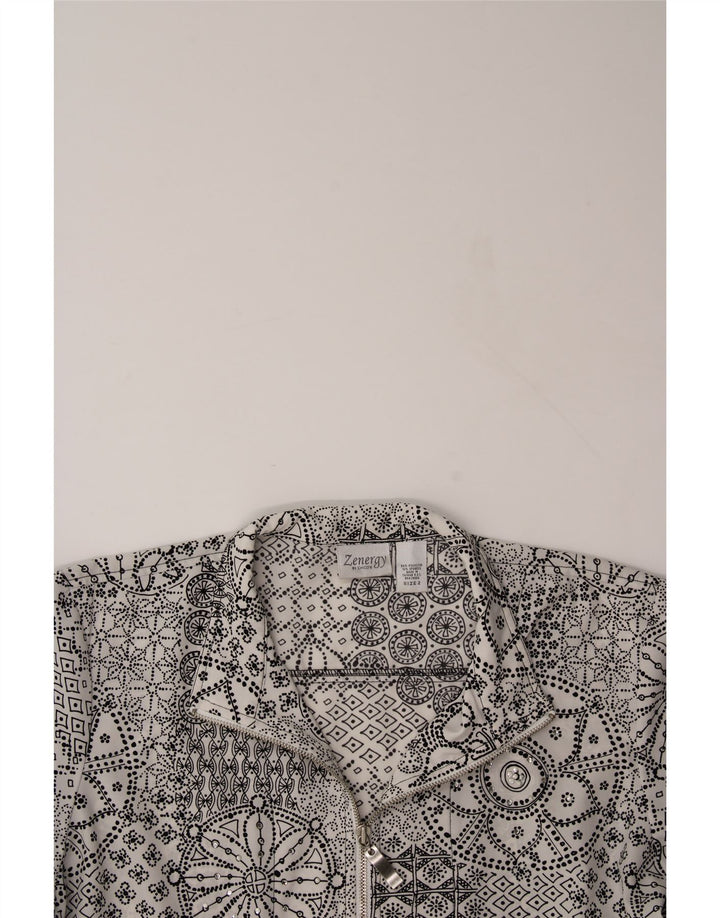 CHICO'S Womens Bomber Jacket Size 2 Large White Floral Polyester Vintage Chico's and Second-Hand Chico's from Messina Hembry 