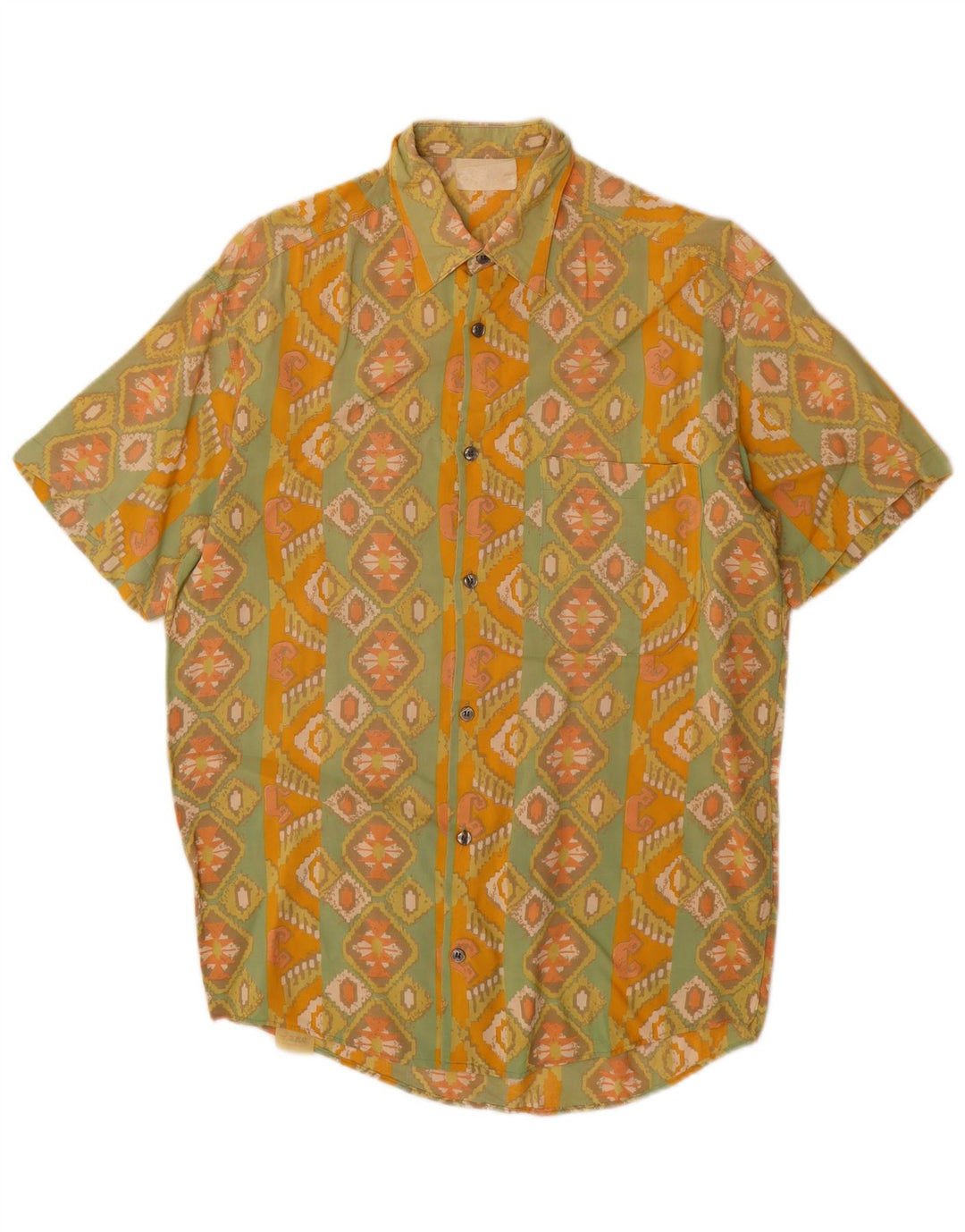 Camicia da uomo a maniche corte VINTAGE in viscosa geometrica giallo medio