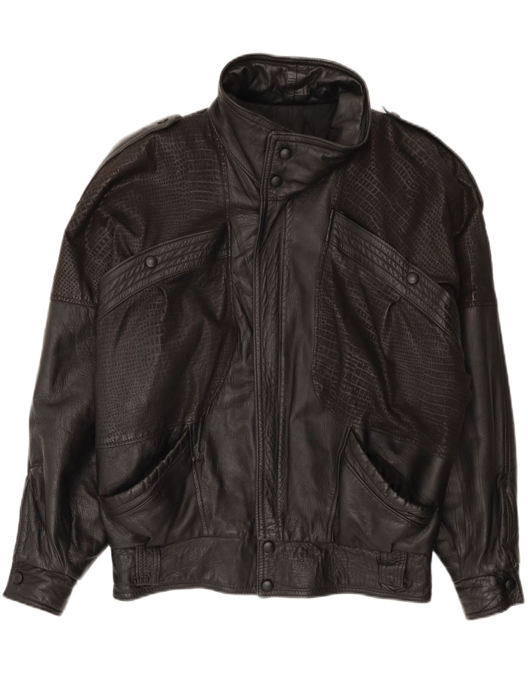Giacca in pelle vintage da uomo vestibilità ampia IT 46 piccola in pelle nera