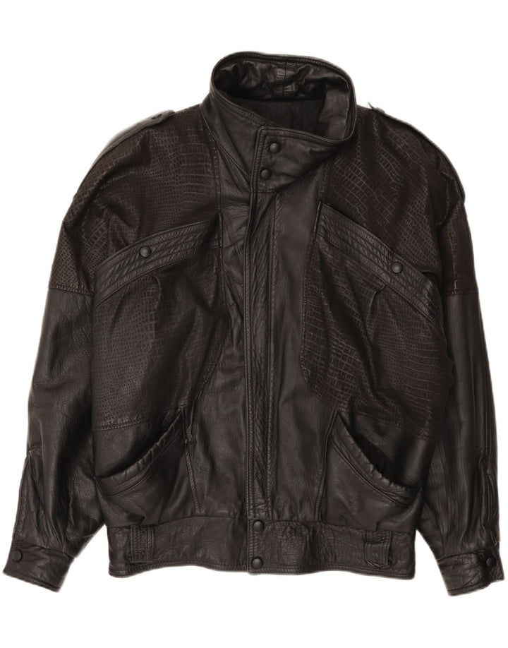 Giacca in pelle vintage da uomo vestibilità ampia IT 46 piccola in pelle nera