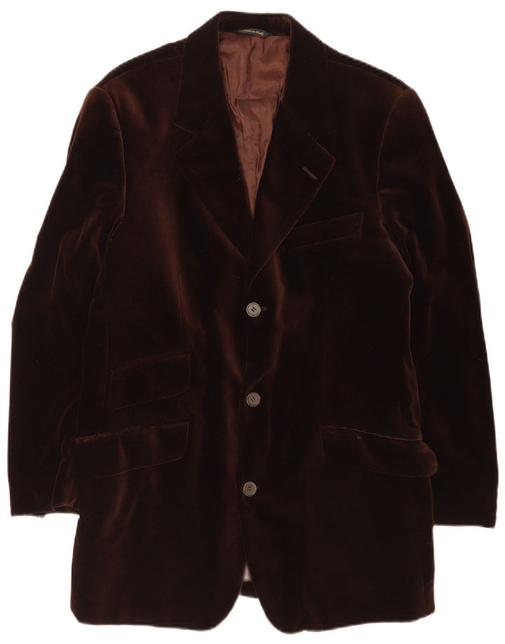 Giacca blazer vintage da uomo in velluto a 3 bottoni IT 46 piccola in cotone marrone classica