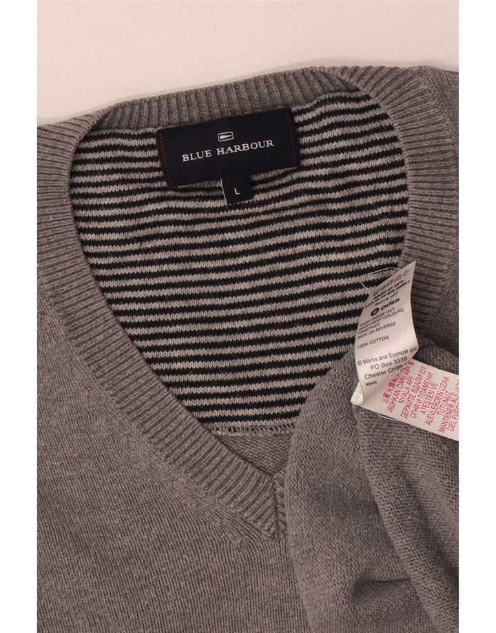 Maglione da uomo Marks & Spencer con scollo a V blu Harbour, grande cotone grigio