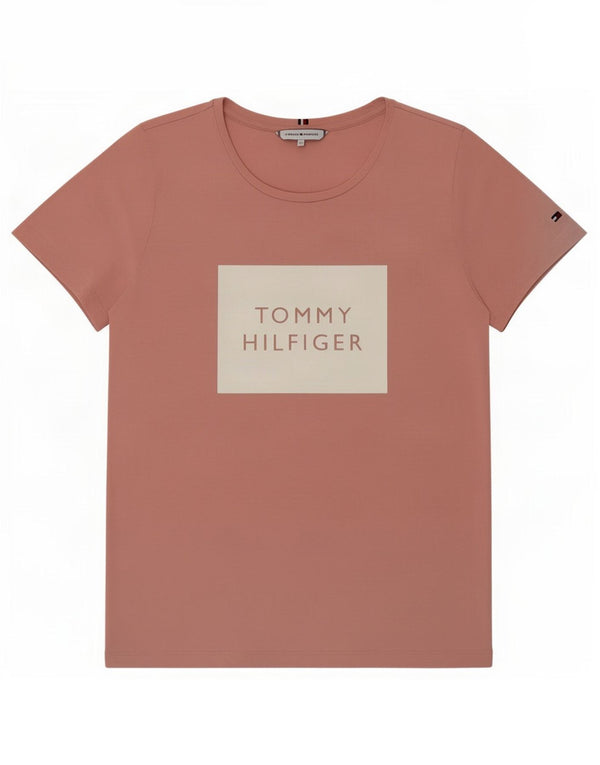 T-shirt grafica da donna Tommy Hilfiger Top UK 14 grande cotone rosa