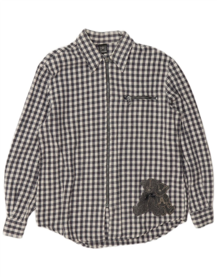 Camicia di flanella oversize da donna vintage con orsacchiotto UK 10 piccolo percalle grigio