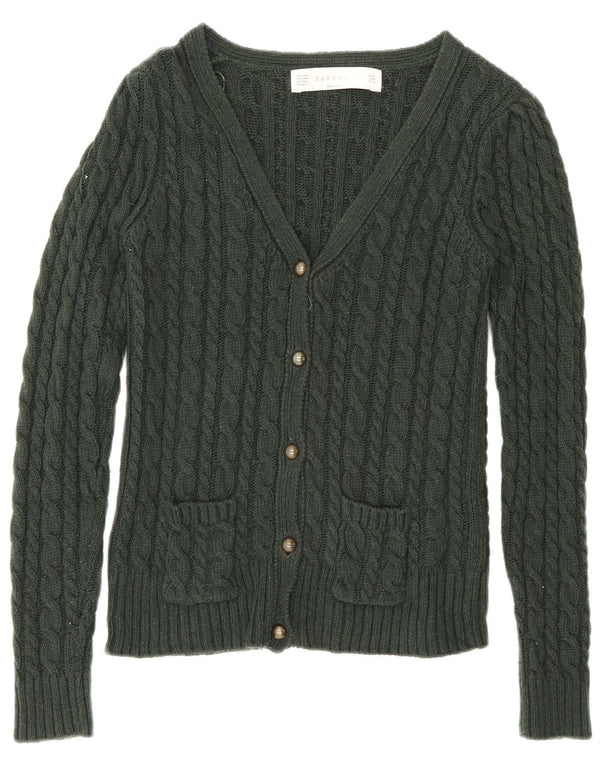Maglione cardigan da donna Zara UK 12 cotone verde medio
