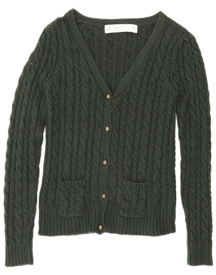 Maglione cardigan da donna Zara UK 12 cotone verde medio