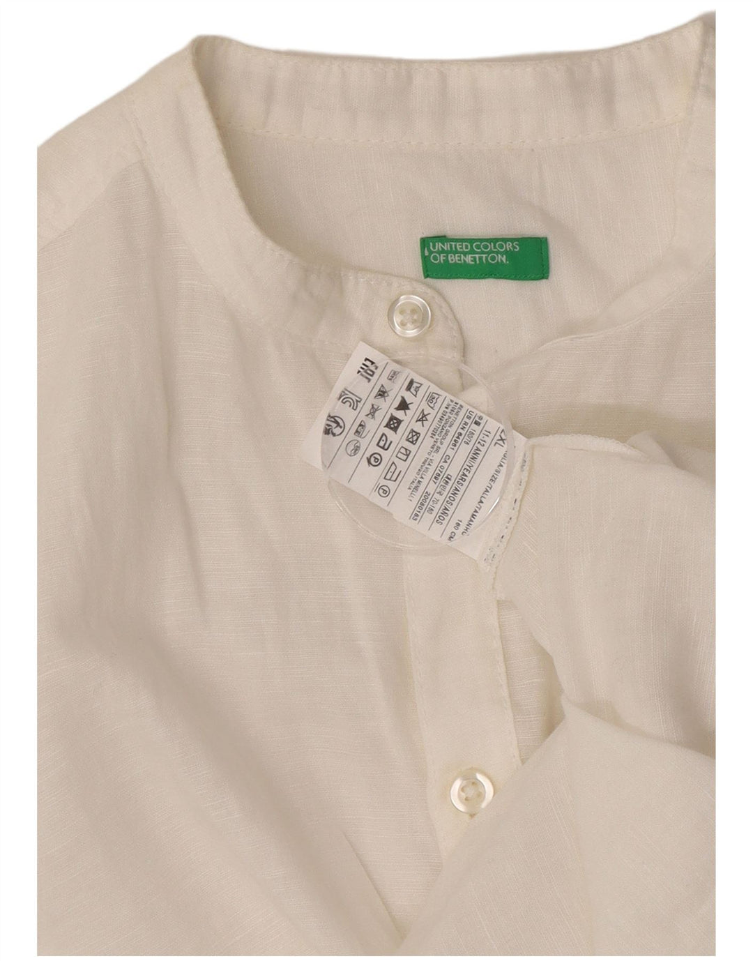 Camicia Benetton Bambino Manica Corta 11-12 Anni 2XL Lino Bianco