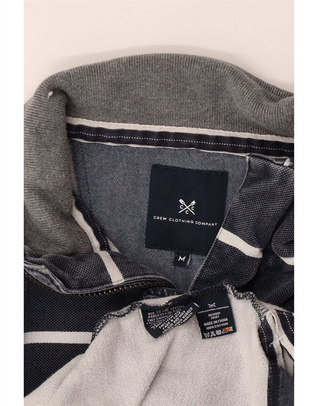 CREW CLOTHING Felpa da uomo con zip e collo maglione medio a righe blu navy