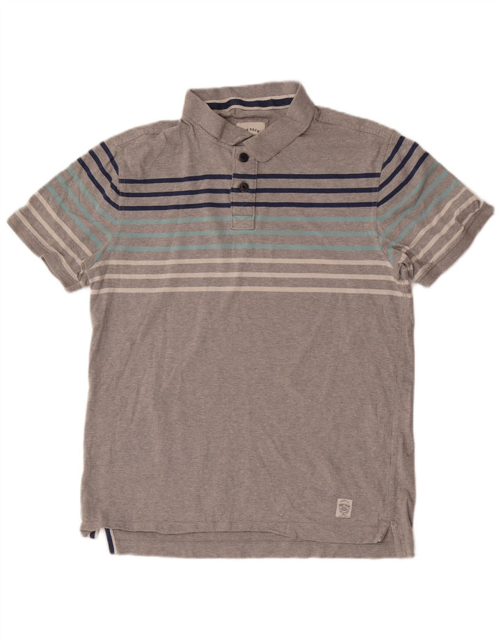 Polo da uomo Fat Face in cotone a righe grigio medio