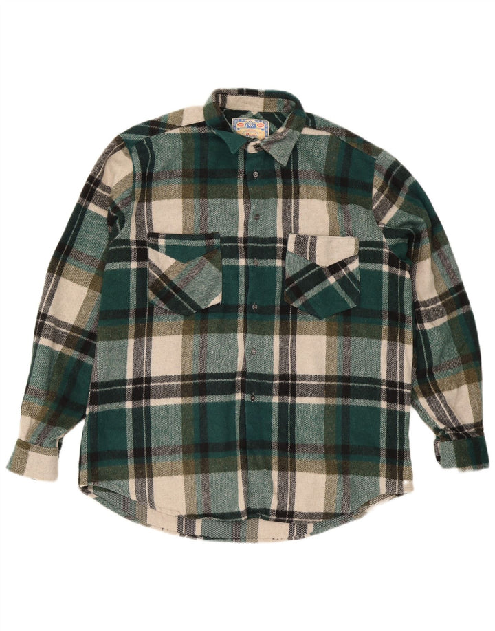 Camicia overshirt da uomo vintage XL in lana a quadri verdi