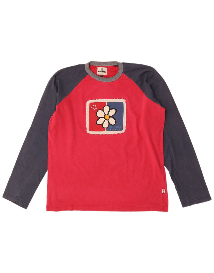 Guru Top grafico da uomo a maniche lunghe grande rosa color block
