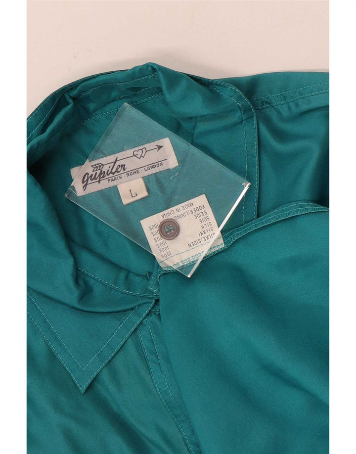 Camicetta camicia oversize da donna vintage UK 16 grande seta verde