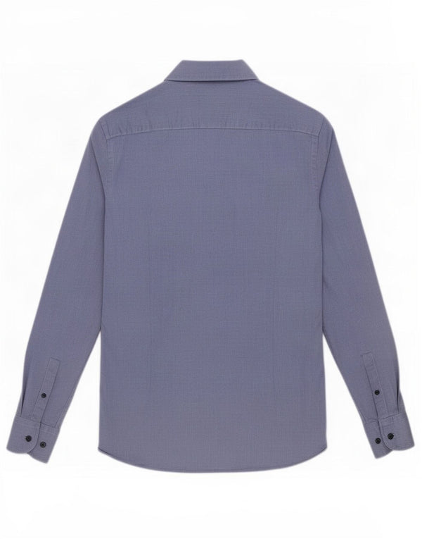 Camicia slim fit da uomo Hugo Boss taglia 38 15 piccola in cotone a spina di pesce blu navy