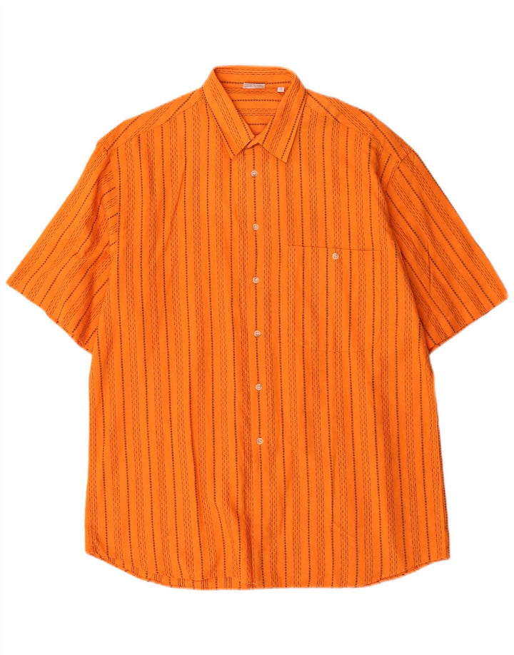 Camicia vintage da uomo a maniche corte in cotone a righe arancione medio