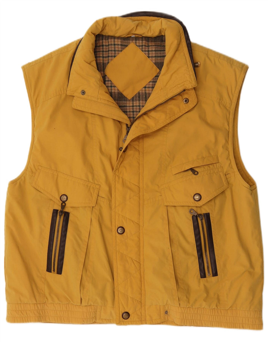 Gilet pratico da uomo vintage UK 42 XL poliestere giallo