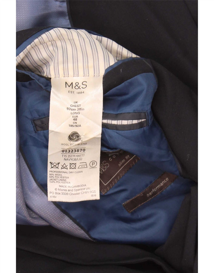 Giacca blazer a 2 bottoni da uomo Marks & Spencer UK 38 lana blu navy media