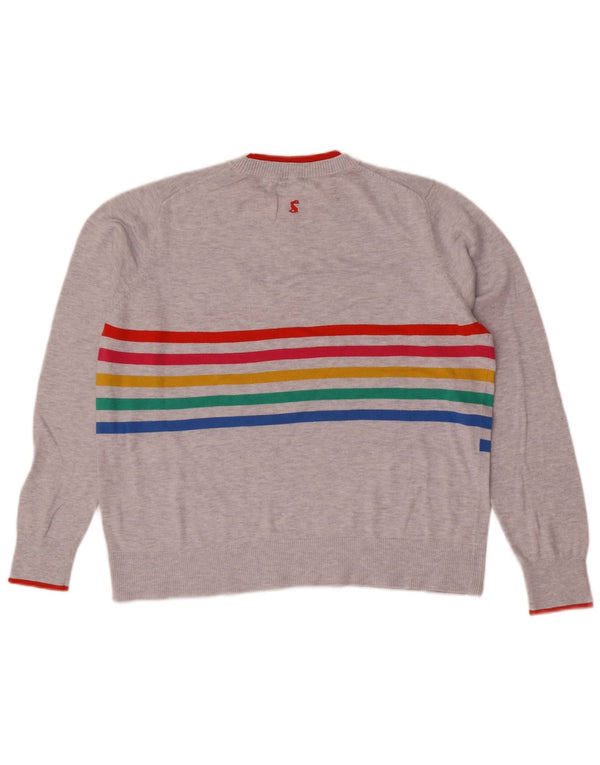 Maglione maglione girocollo da donna Joules UK 16 cotone a righe grandi grigie