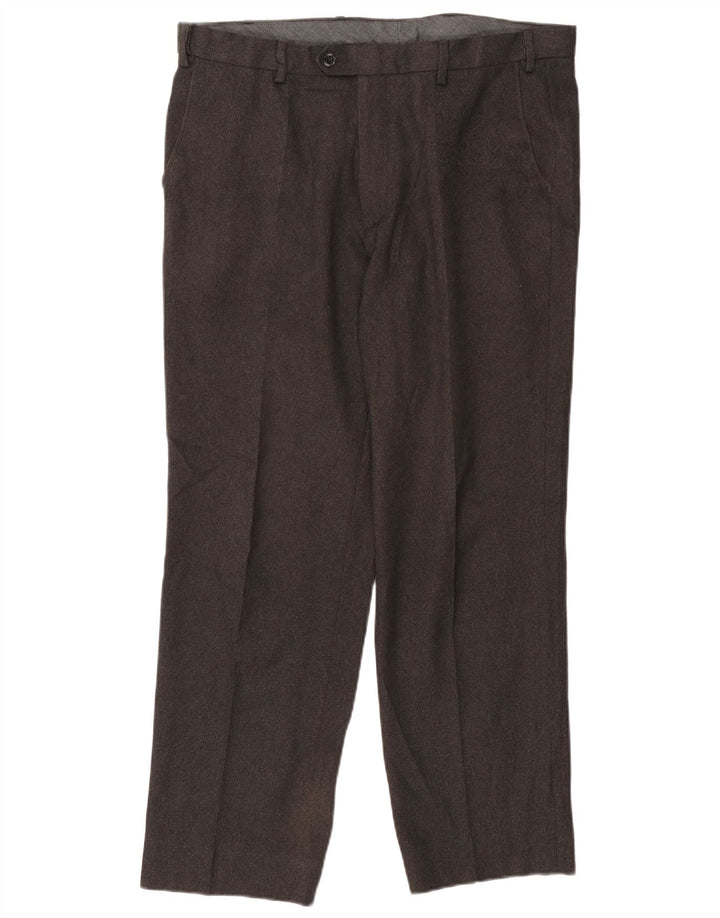 Pantaloni da abito dritti regolari da uomo Marks & Spencer W38 L31 poliestere grigio