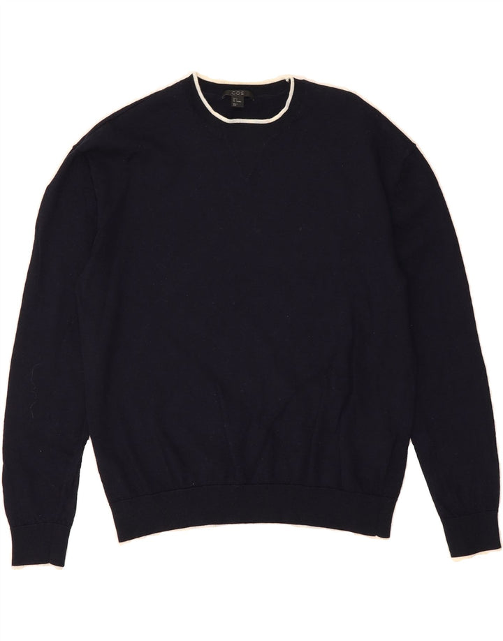 COS Womens Crew Neck Jumper Sweater UK 10 Small Navy Blue Wool Vintage Cos and Second-Hand Cos from Messina Hembry 
