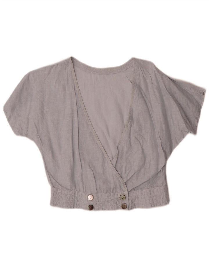 Top corto da donna vintage in camicetta UK 12 grigio medio