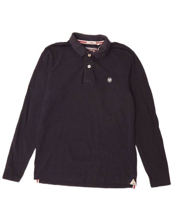 Polo da uomo a maniche lunghe Fat Face in cotone blu navy medio