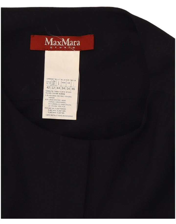 MAX MARA Abito a trapezio da donna a maniche lunghe UK 14 Large in viscosa blu navy