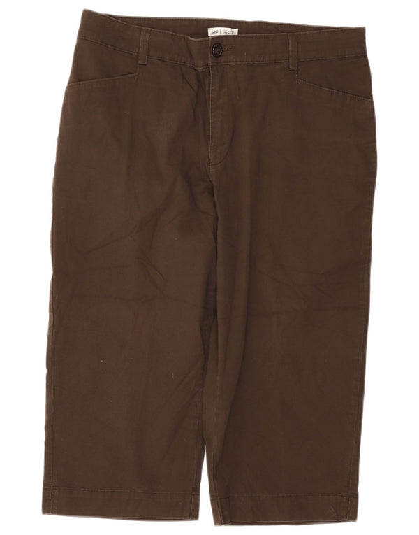Pantaloni Capri a vita alta da donna Lee US 16 2XL W38 L19 Cotone kaki