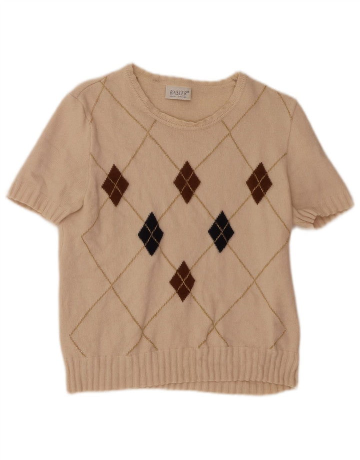 BASLER Womens Boat Neck Jumper Sweater EU 38 Medium Beige Argyle/Diamond