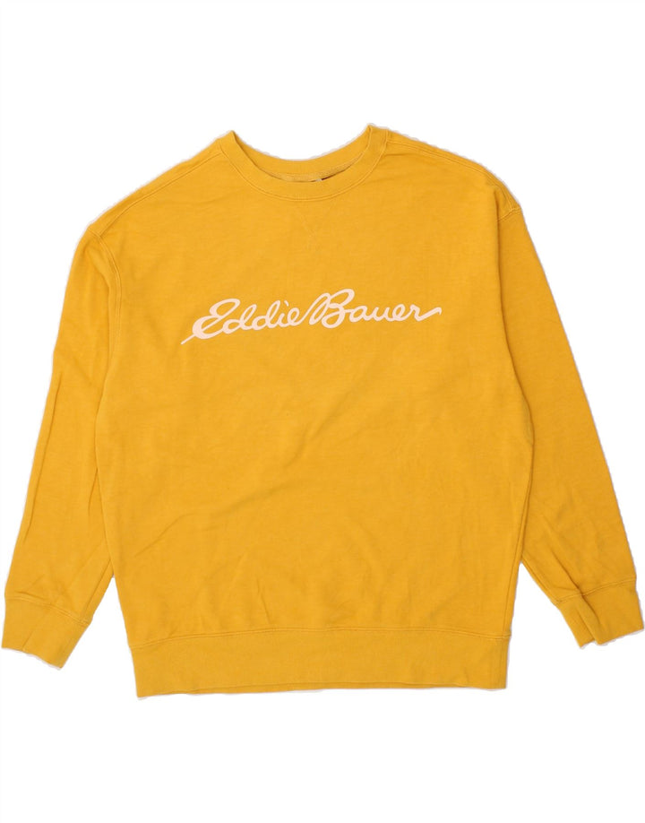 EDDIE BAUER Womens Oversized Graphic Sweatshirt Jumper UK 14 Medium Yellow Vintage Eddie Bauer and Second-Hand Eddie Bauer from Messina Hembry 