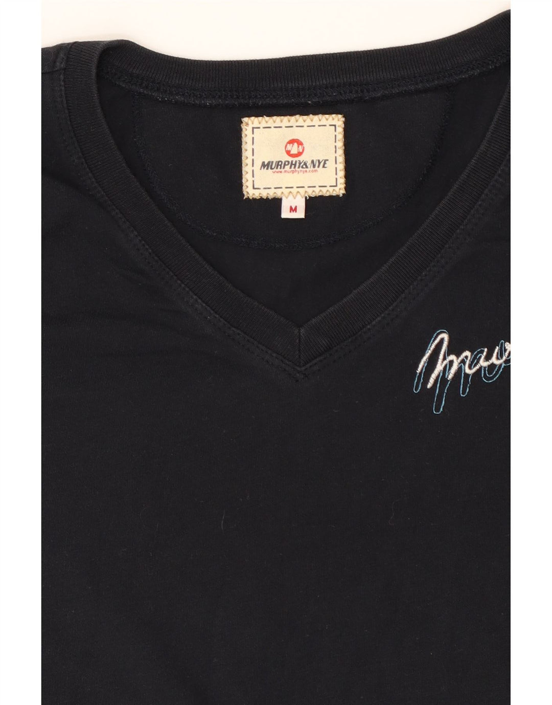 MURPHY & NYE Womens Graphic T-Shirt Top UK 12 Medium Navy Blue Cotton Vintage Murphy & Nye and Second-Hand Murphy & Nye from Messina Hembry 