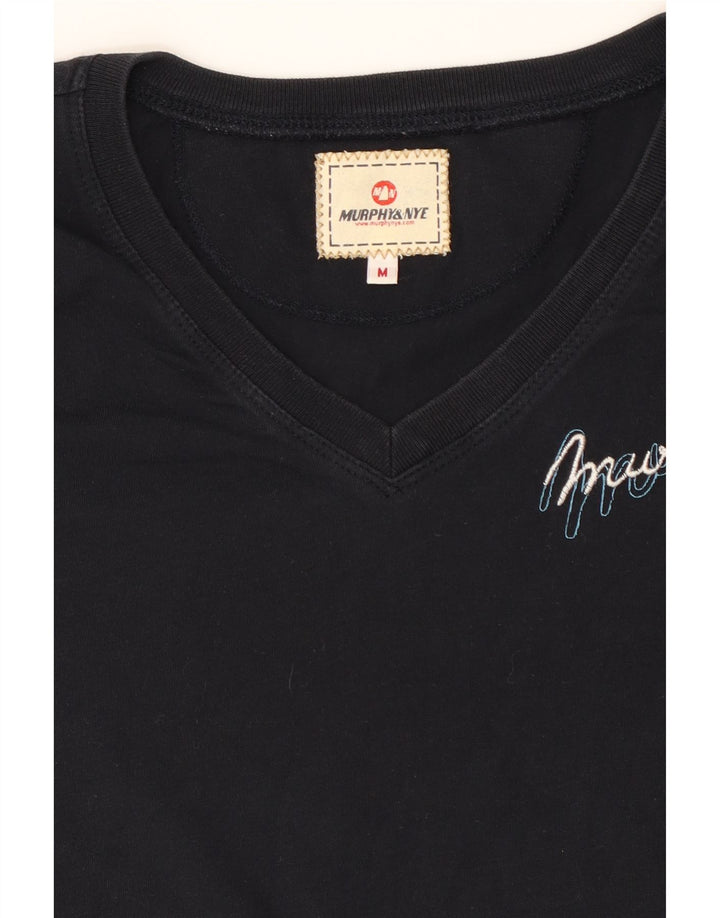 MURPHY & NYE Womens Graphic T-Shirt Top UK 12 Medium Navy Blue Cotton Vintage Murphy & Nye and Second-Hand Murphy & Nye from Messina Hembry 