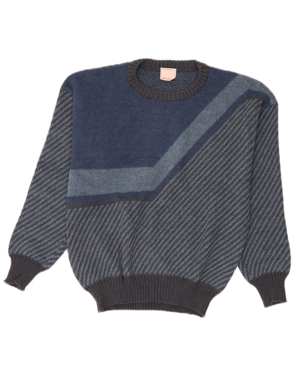 Maglione da donna vintage con scollo a barca UK 14 Acrilico a strisce blu medio