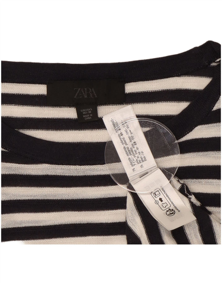 Top Zara da donna a maniche lunghe UK 16 Large in poliammide a righe nere