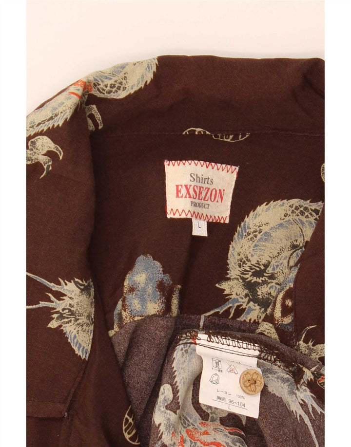Camicia a maniche corte da uomo con motivo astratto Exsezon grande marrone
