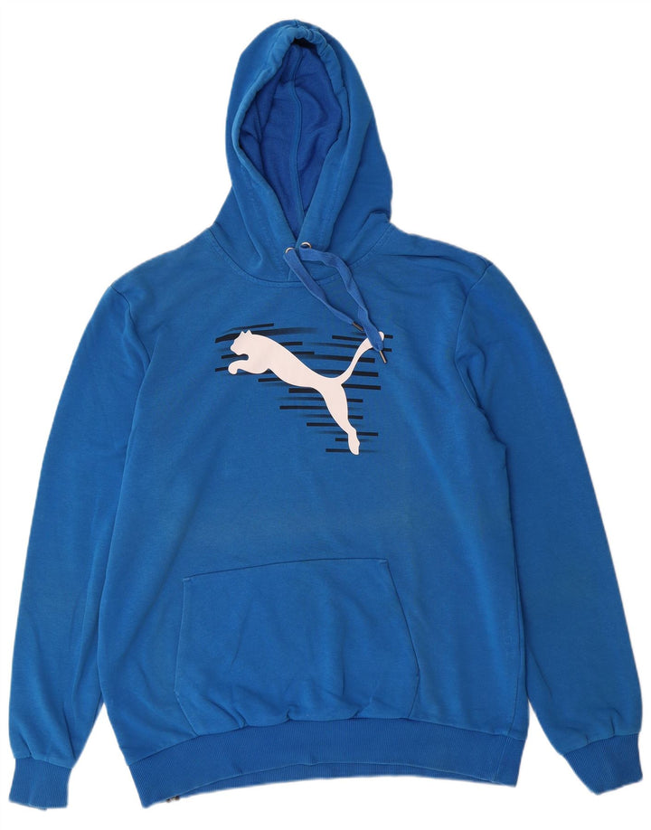 PUMA Felpa con cappuccio grafica da uomo grande in cotone blu