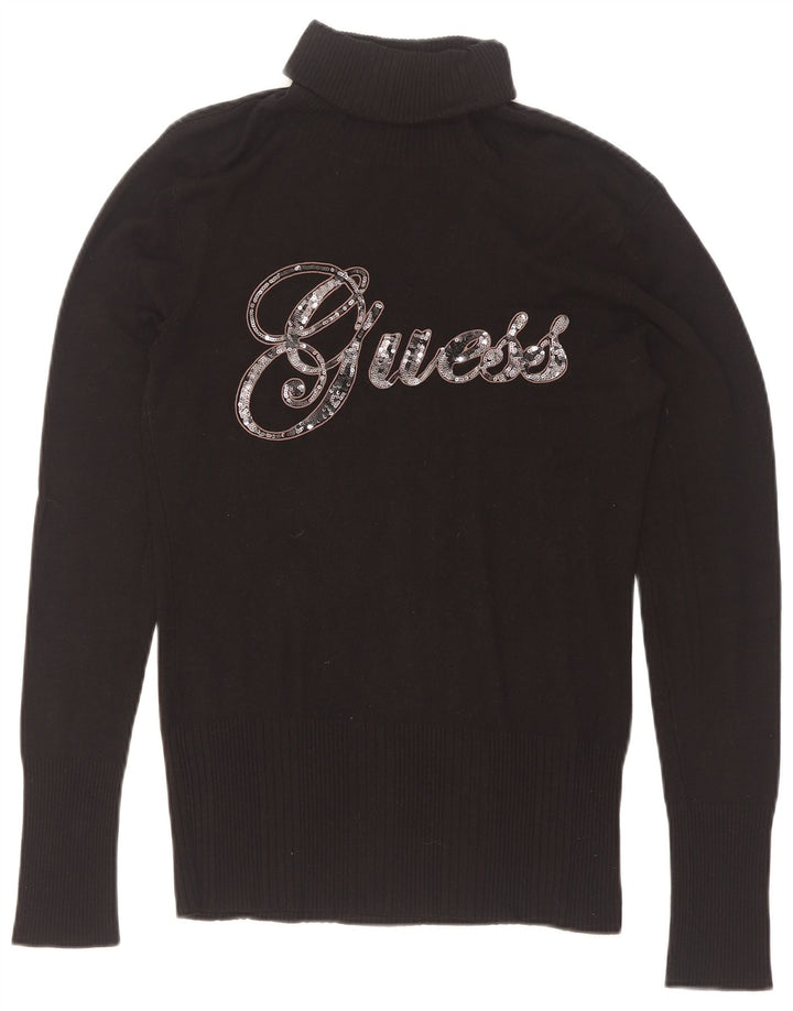 Maglione maglione con collo alto grafico da donna Guess UK 12 medio nero