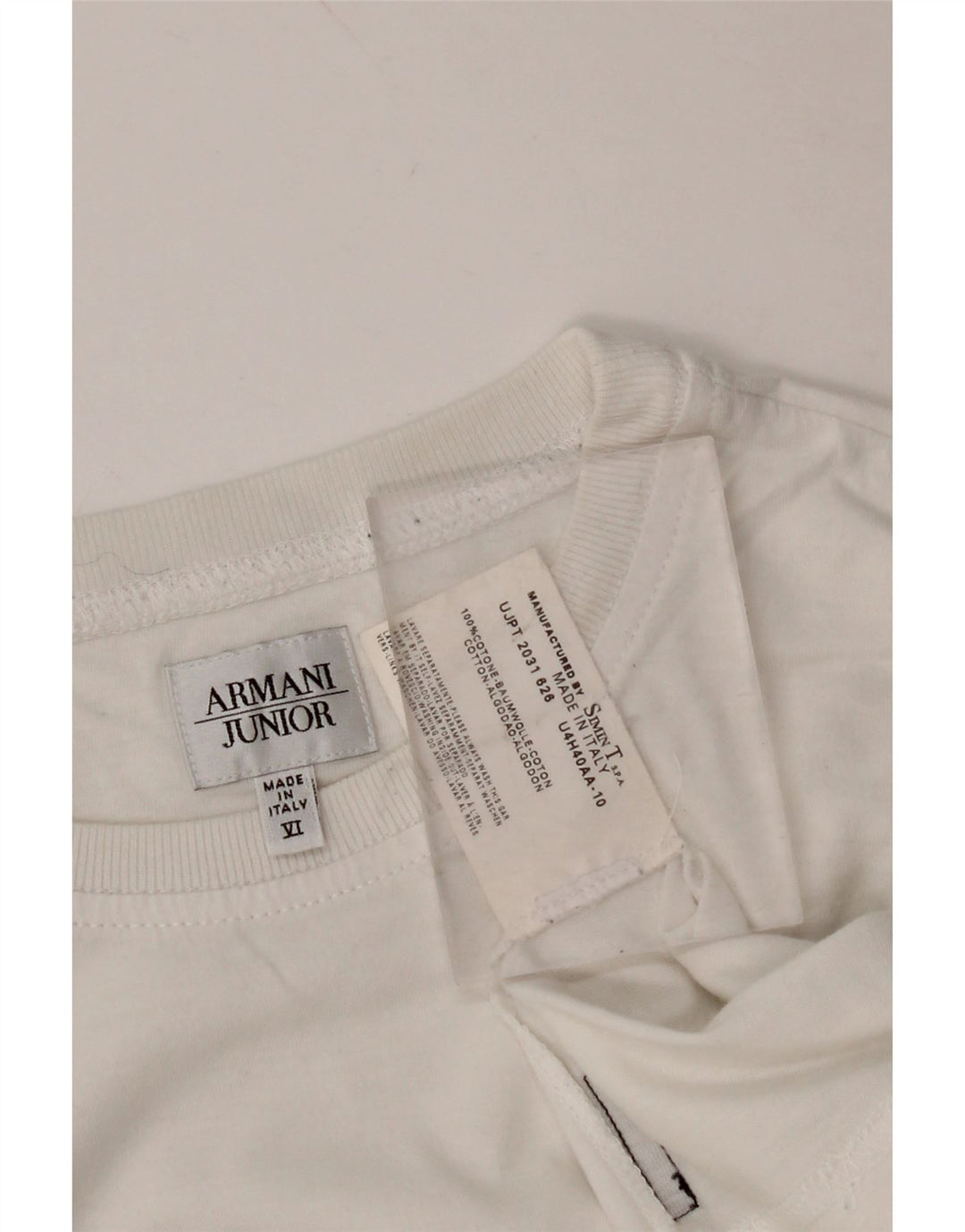 ARMANI JUNIOR T-shirt grafica per ragazzi 11-12 anni in cotone bianco