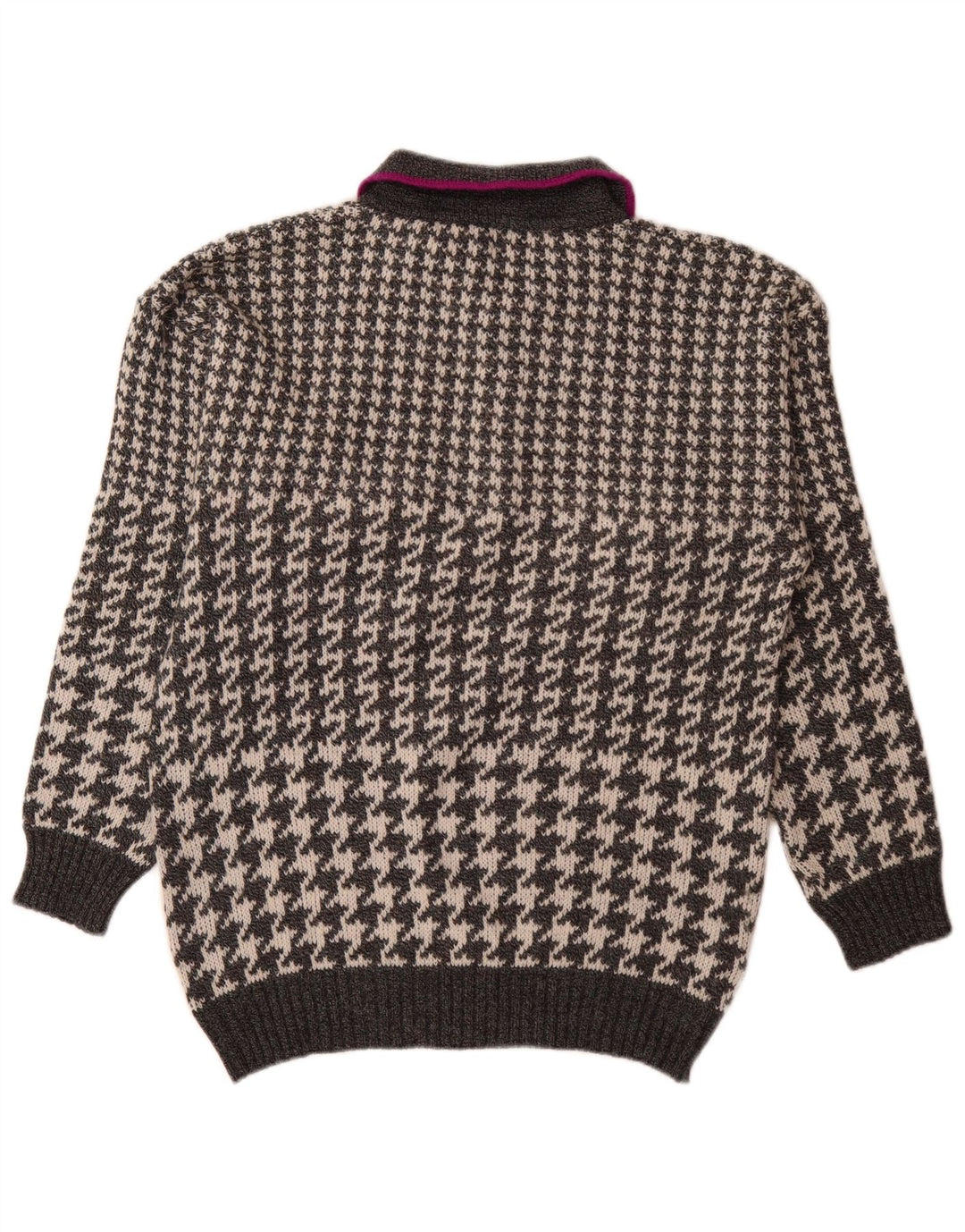 Maglione vintage da uomo con collo a polo, grande pied de poule grigio