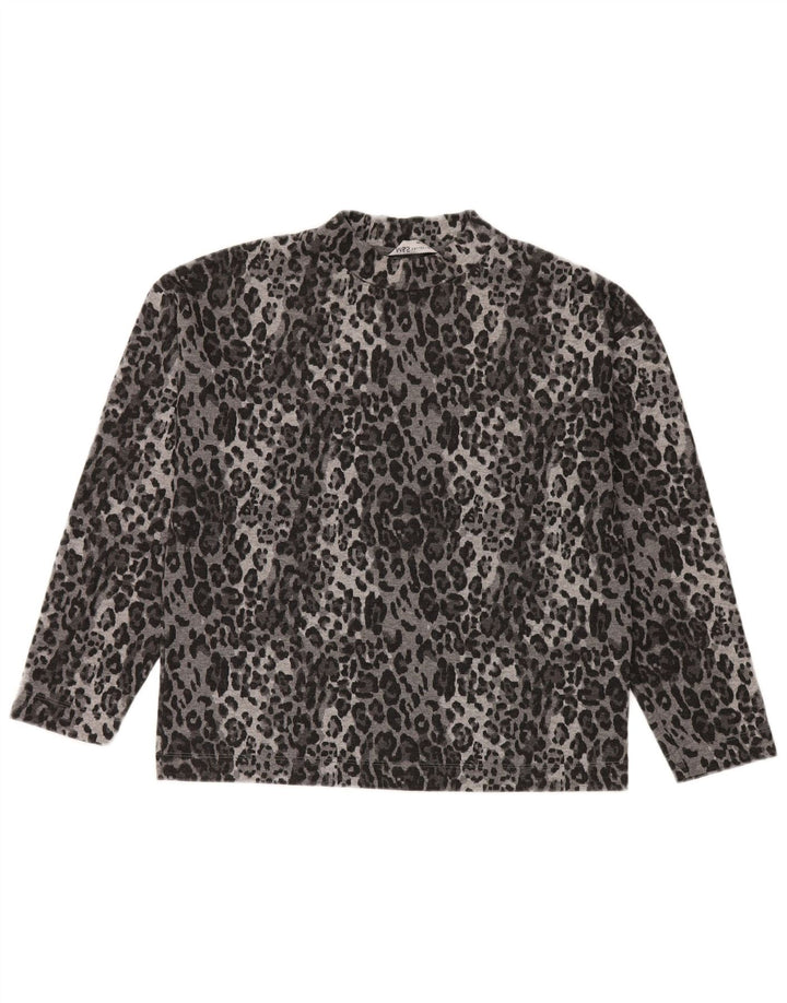 Marks & Spencer Top da donna a maniche lunghe UK 10 piccola stampa animalier grigia