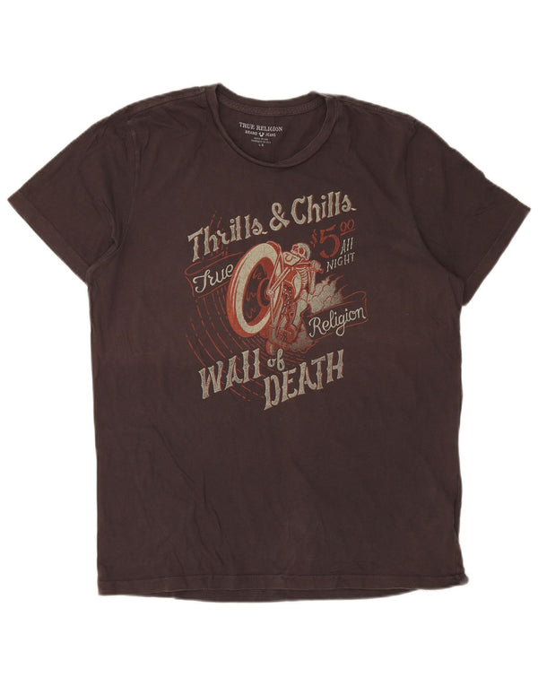 T-shirt grafica da uomo True Religion Top grande in cotone grigio