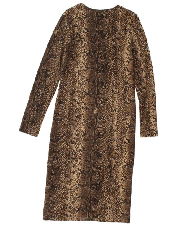 Vestito aderente a maniche lunghe da donna Zara UK 12 Stampa animalier marrone medio