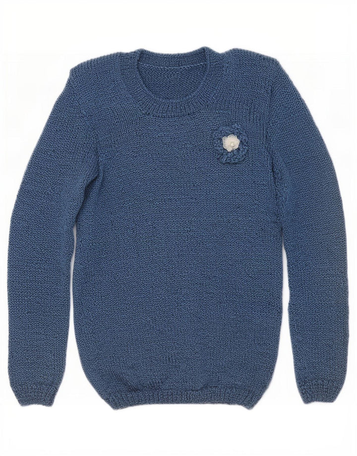 Maglione maglione girocollo da donna vintage UK 10 piccolo blu
