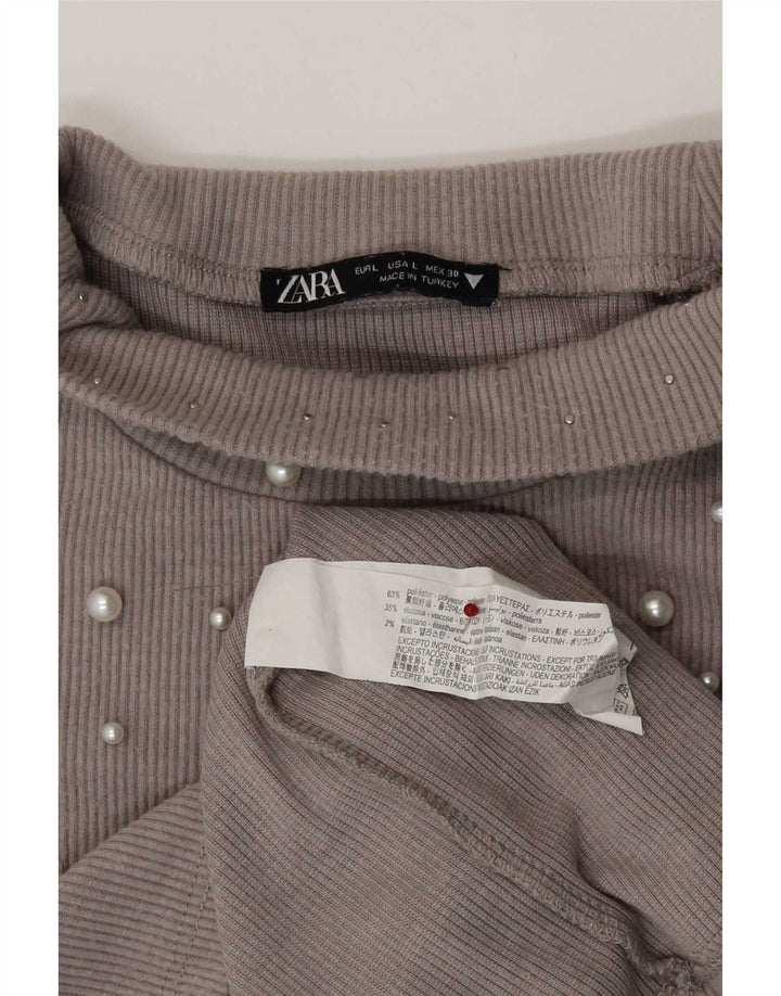 Top corto da donna Zara a maniche lunghe UK 14 grande poliestere grigio