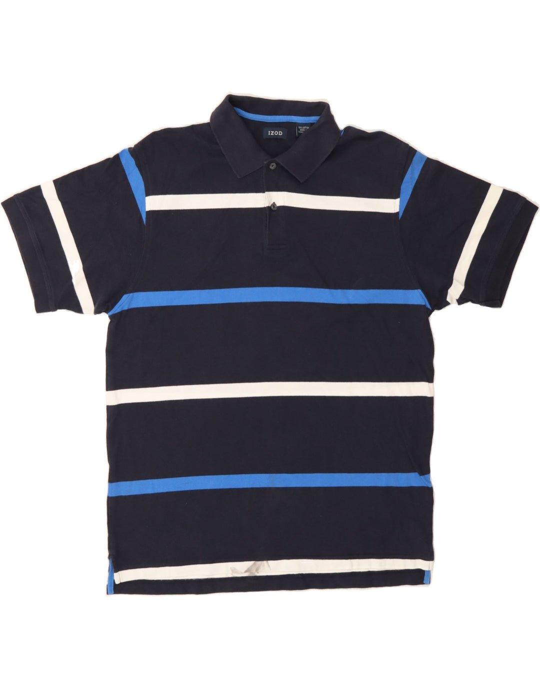 IZOD Mens Polo Shirt Large Navy Blue Striped Cotton Vintage Izod and Second-Hand Izod from Messina Hembry 