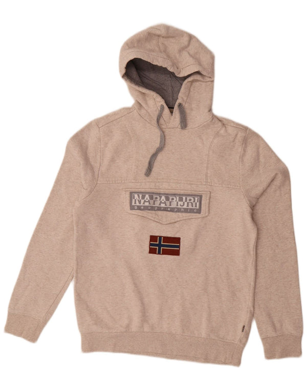 Felpa con cappuccio grafica da uomo Napapijri XS in cotone screziato beige